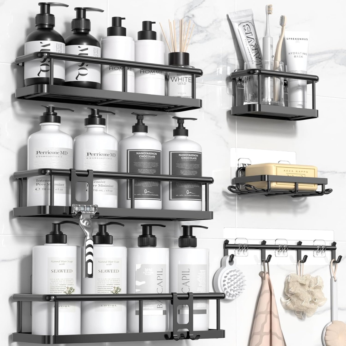 YASONIC Shower Caddy with Soap Holder and 12 Hooks YS-K-420